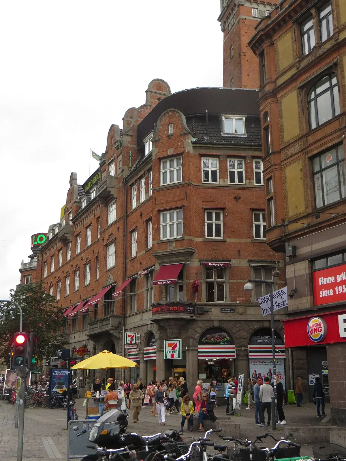 Street view of the Hard Rock Cafe building in Copenhagen
