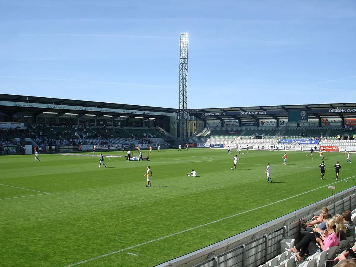 Viborg Stadion football field with players and spectators