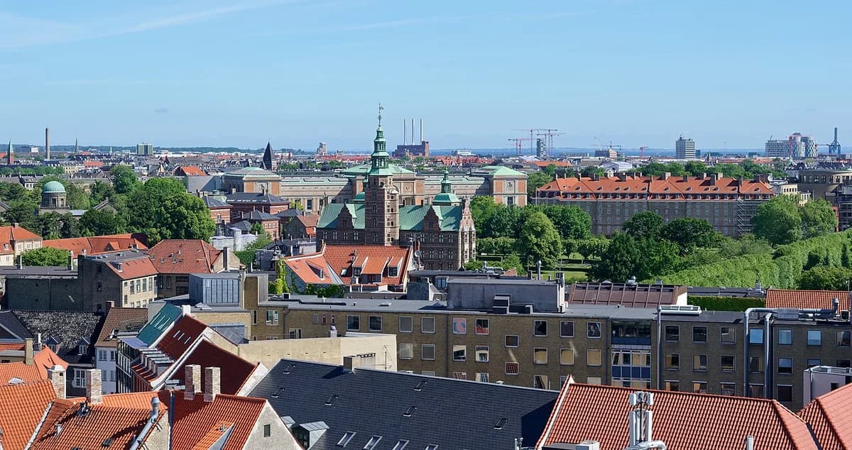 Panorama of Copenhagen city with Rosenborg Castle and rooftops