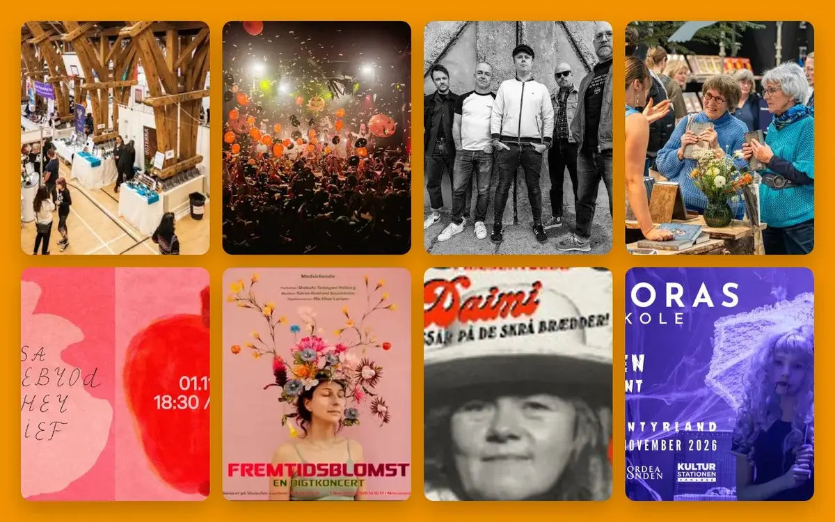 A collage of event photos and posters.