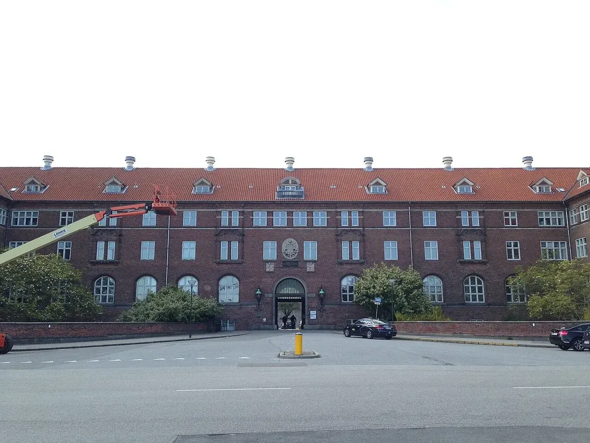 Front view of the main entrance to Bispebjerg Hospital in Copenhagen.