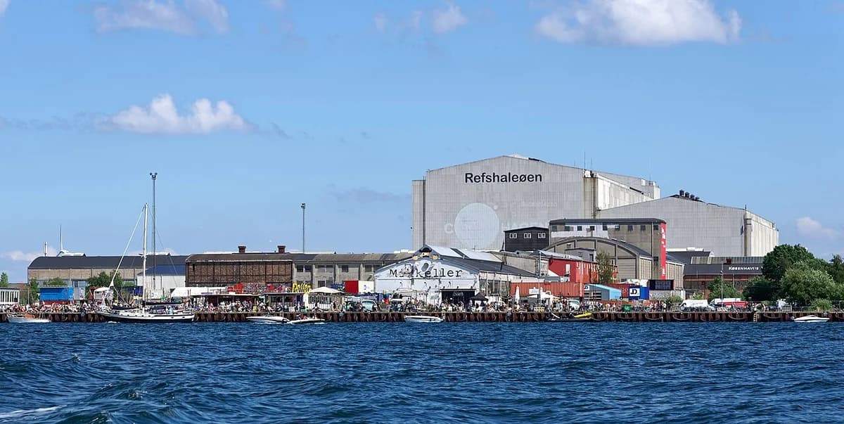 View of Reffen street food market and harbor at Refshaleøen, Copenhagen