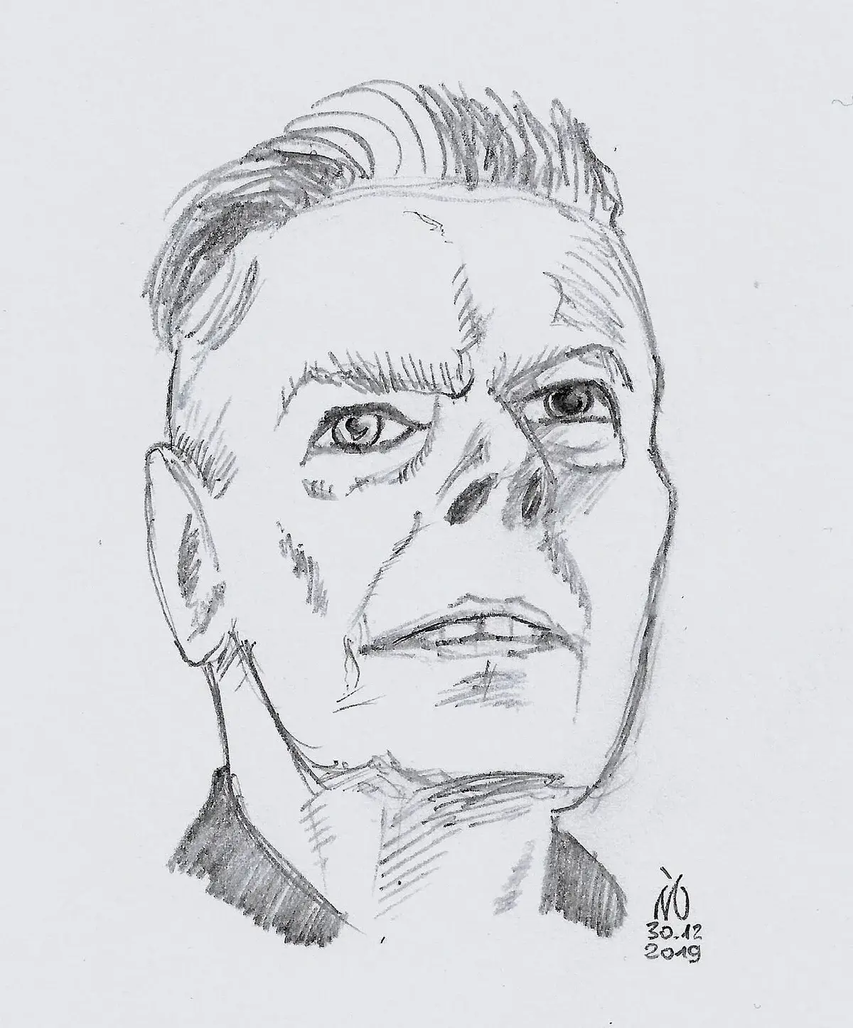 Pencil sketch portrait of David Bowie.