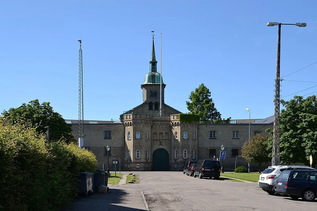 Exterior view of Vridsløselille State Prison in Denmark.