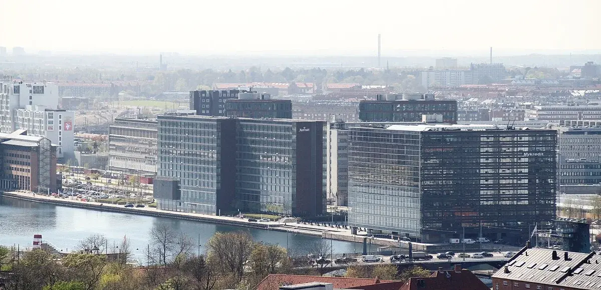 Copenhagen waterfront with the Nykredit headquarters and Marriott hotel.